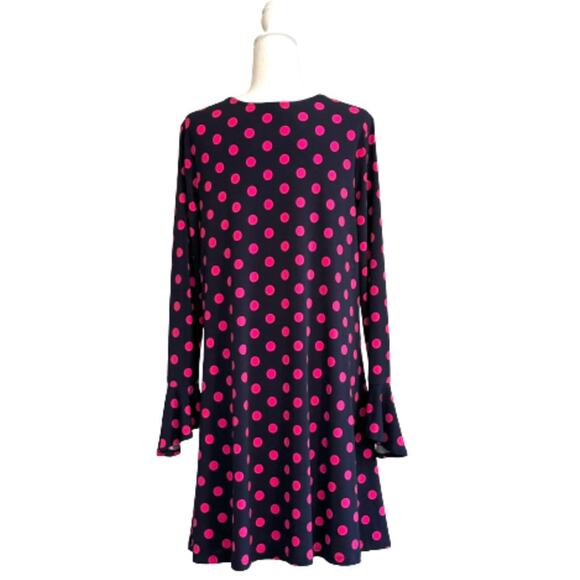 Est. 1946 Dress Dark Blue Pink Polka Dots Long Bell Sleeves Swing Large NEW - Picture 4 of 11